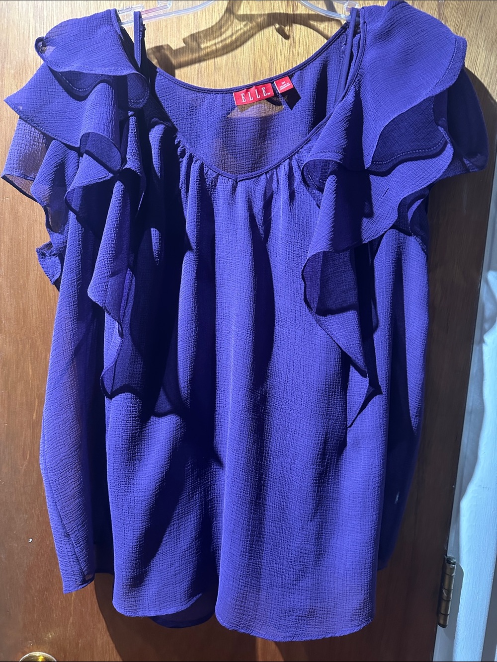 ELLE Deep Purple Ruffle-Sleeve Blouse